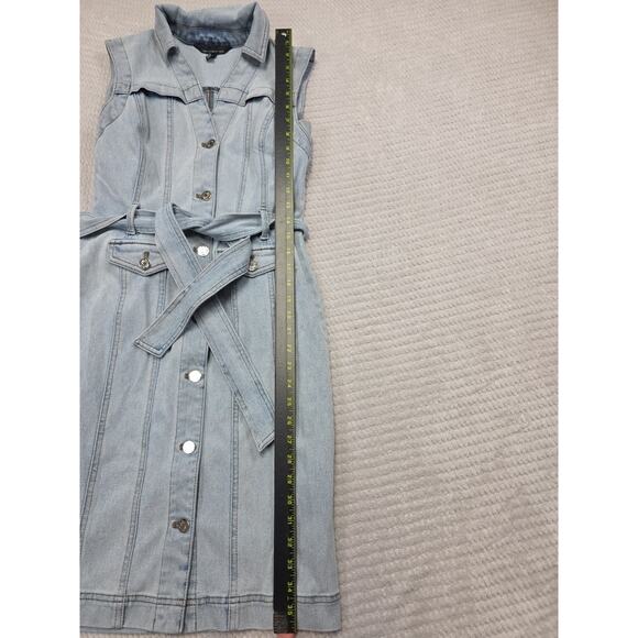 White House Black Market Dress Womens 0 Denim Jumper Sleeveless Belted - Picture 2 of 7